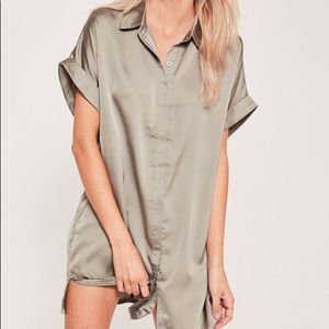 Satin Short Sleeve Shirt Dress